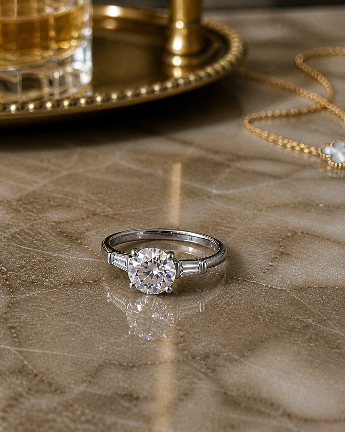 Emerald Cut Ring on marble